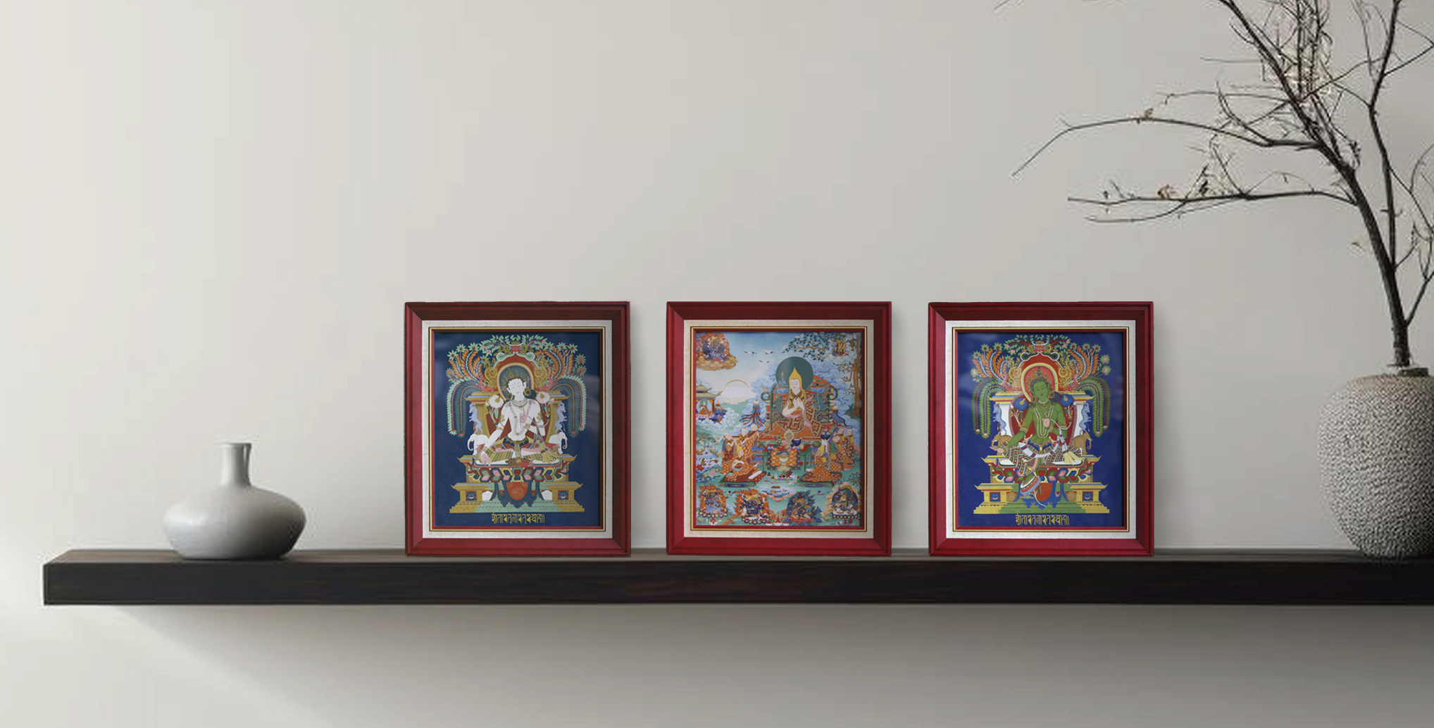 福田書屋｜宗喀巴父子三尊彩唐_裱框